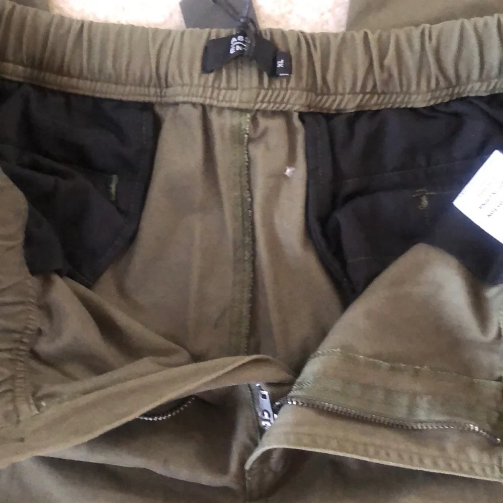 Mens Army green stretch waist pants - Picture 5 of 6